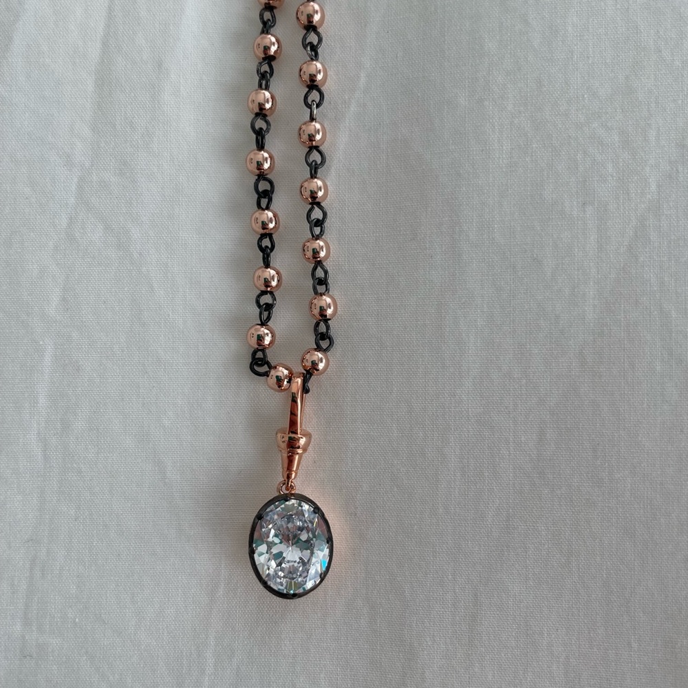 Elegant Rose Gold and Black Necklace with Moissanite Pendant